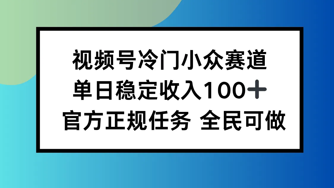 视频号小众赛道，单日稳定收入100+，适合所有人-网亿资源平台
