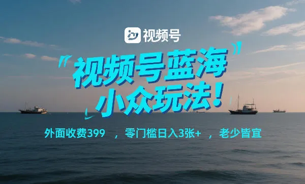 视频号蓝海小众玩法!外面收费399,零门槛日入3张+,老少皆宜-网亿资源平台