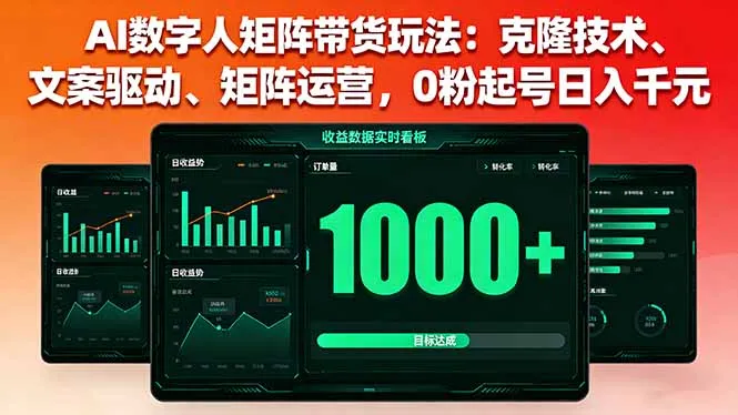 AI数字人矩阵带货玩法：克隆技术、文案驱动、矩阵运营，0粉起号日入千元-网亿资源平台