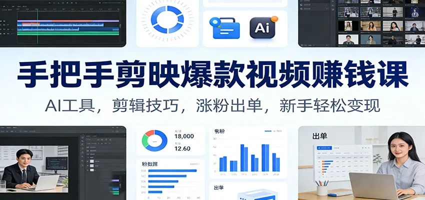 手把手剪映爆款视频赚钱课：AI工具，剪辑技巧，涨粉出单，新手轻松变现-网亿资源平台