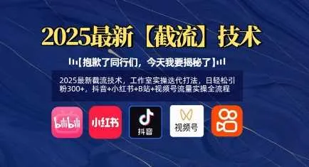 2025最新截流技术,工作室实操迭代打法,日轻松引粉300+,抖音+小红书+B站+视频号流量实操全流程-网亿资源平台