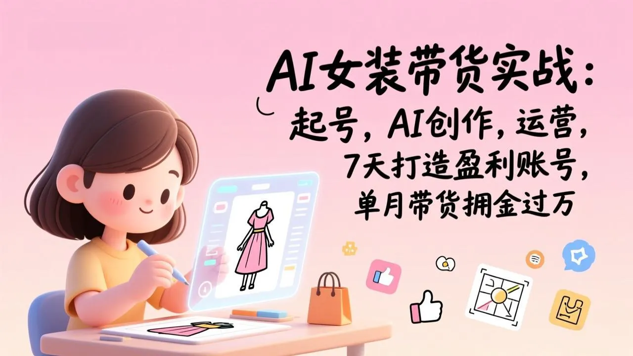 AI女装带货实战：起号，AI创作，运营，7天打造盈利账号，单月带货佣金过万-网亿资源平台