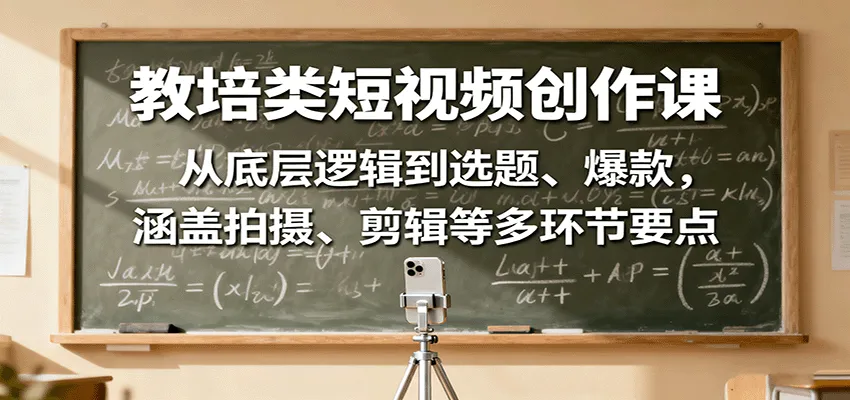 教培类短视频创作课：从底层逻辑到选题、爆款，涵盖拍摄、剪辑等多环节要点-网亿资源平台