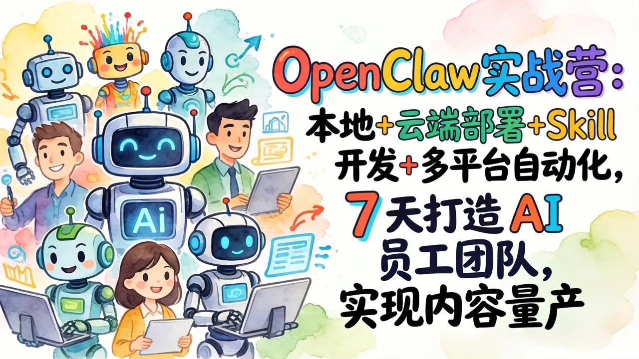 OpenClaw实战营：本地+云端部署+Skill开发+多平台自动化，7 天打造 AI 员工团队，实现内容量产-网亿资源平台