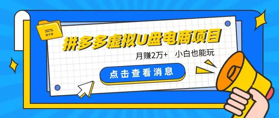拼多多虚拟U盘电商红利项目:月赚2万+,新手小白也能玩-网亿资源平台