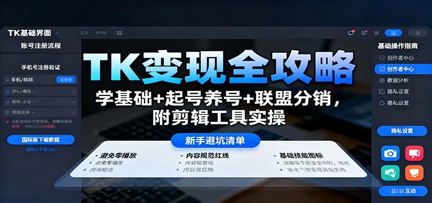 TK变现全攻略：学基础+起号养号+联盟分销，附剪辑工具实操-网亿资源平台
