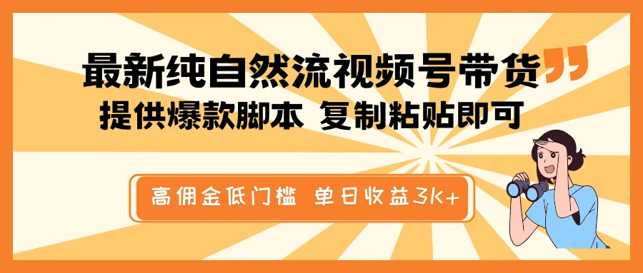最新纯自然流视频号带货，提供爆款脚本简单 复制粘贴即可，高佣金低门槛，单日收益3K+-网亿资源平台