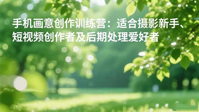 手机摄影之画意创作训练营：适合摄影新手、短视频创作者及后期处理爱好者-网亿资源平台