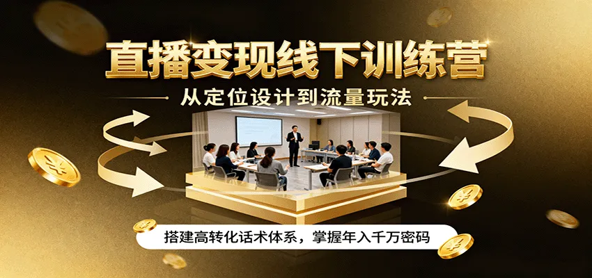 直播变现线下训练营，从定位设计到流量玩法，搭建高转化话术体系，掌握年入千万密码-网亿资源平台