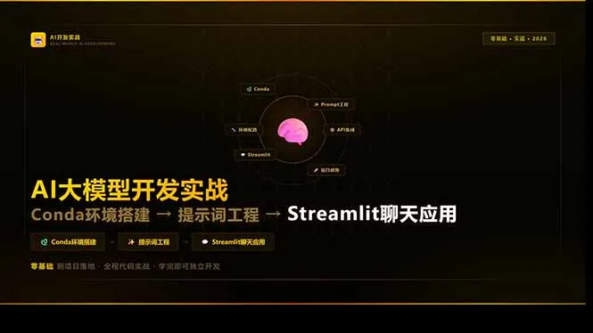 AI大模型开发实战：Conda环境搭建→提示词工程→Streamlit聊天应用，零基础到项目落地-网亿资源平台