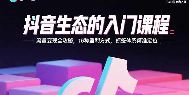 抖音生态的入门课程：流量变现全攻略，16种盈利方式，标签体系精准定位-网亿资源平台