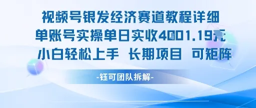 视频号银发经济赛道单账号实操单日实收1k+，小白轻松上手长期项目-网亿资源平台