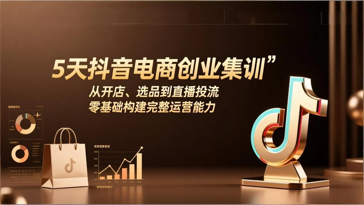5天抖音电商创业集训：从开店、选品到直播投流，零基础构建完整运营能力-网亿资源平台