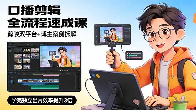 口播剪辑全流程速成课，剪映双平台+博主案例拆解，学完独立出片效率提升3倍-网亿资源平台