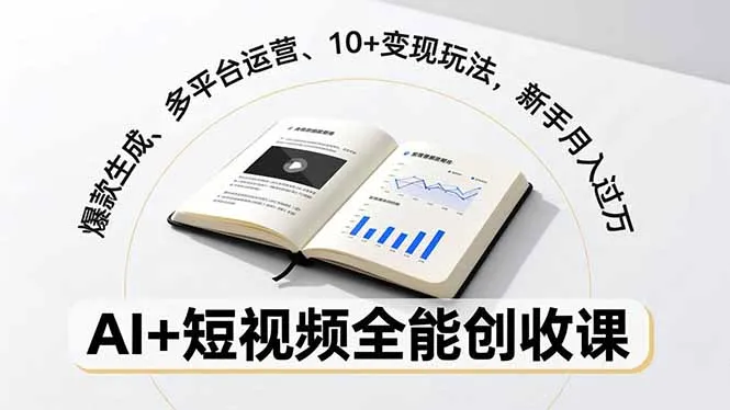 AI+短视频全能创收课，爆款生成、多平台运营、10+变现玩法，新手月入过万-网亿资源平台