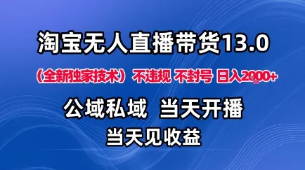 淘宝无人直播13.0，公域私域技术，不封号，不违规布局下半年旺季赛道，日入1K+(独家技术)【揭秘】-网亿资源平台