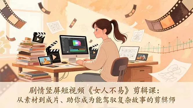 剧情竖屏短视频《女人不易》剪辑课：从素材到成片、助你成为能驾驭复杂故事的剪辑师-网亿资源平台