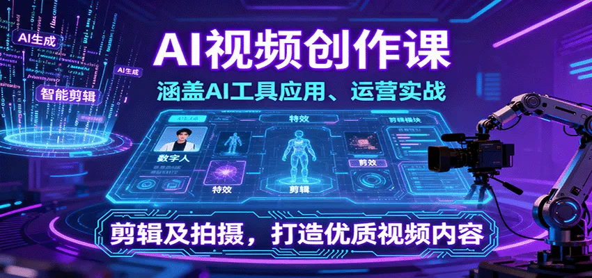 AI视频创作课，涵盖AI工具应用、运营实战、剪辑及拍摄，打造优质视频内容-网亿资源平台