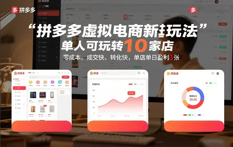 拼多多虚拟电商新玩法，单人可玩转10家店，零成本、成交快、转化快，单店单日盈利3张【揭秘】-网亿资源平台