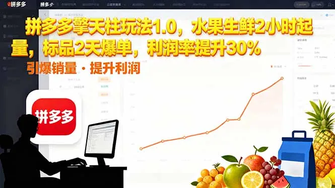 拼多多 擎天柱玩法1.0，水果生鲜2小时起量，标品2天爆单，利润率提升30%-网亿资源平台
