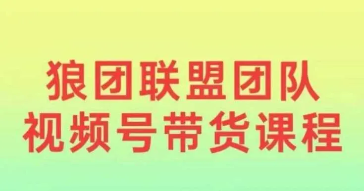 狼团联盟2024视频号带货，0基础小白快速入局视频号-网亿资源平台