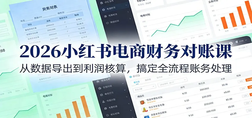 2026小红书电商财务对账课：从数据导出到利润核算，搞定全流程账务处理-网亿资源平台
