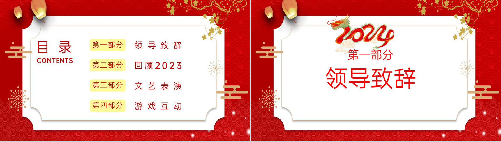 红色中国风龙年新年茶话会活动流程介绍PPT模板-2