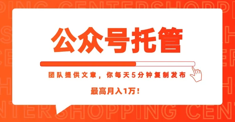 【公众号托管 】我提供文章，你每天５分钟复制发布，最高月入1W-网亿资源平台