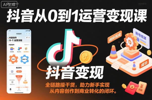 抖音从0到1运营变现课，全链路实操干货，助力新手实现从内容创作到商业转化的闭环-网亿资源平台