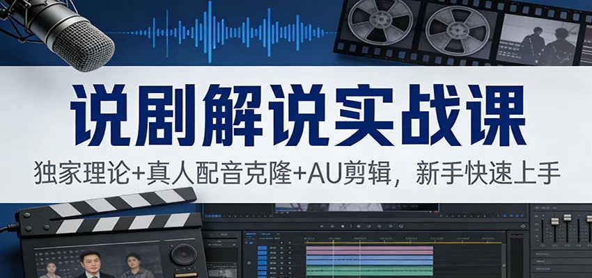 说剧解说实战课：独家理论+真人配音克隆+AU剪辑，新手快速上手-网亿资源平台