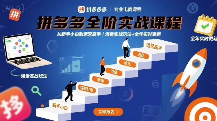 拼多多全阶实战课程，从新手小白到运营高手，海量实战玩法+全年实时更新【2025年10月更新】-网亿资源平台
