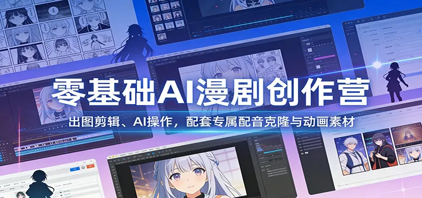 零基础AI漫剧创作营：出图剪辑、AI操作，配套专属配音克隆与动画素材-网亿资源平台
