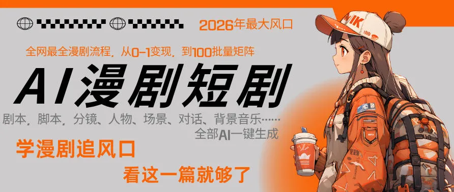 26年AI一键生成漫剧短剧，1人就能跑通从剧本到变现全链路，单集1分钟利润轻松300-网亿资源平台