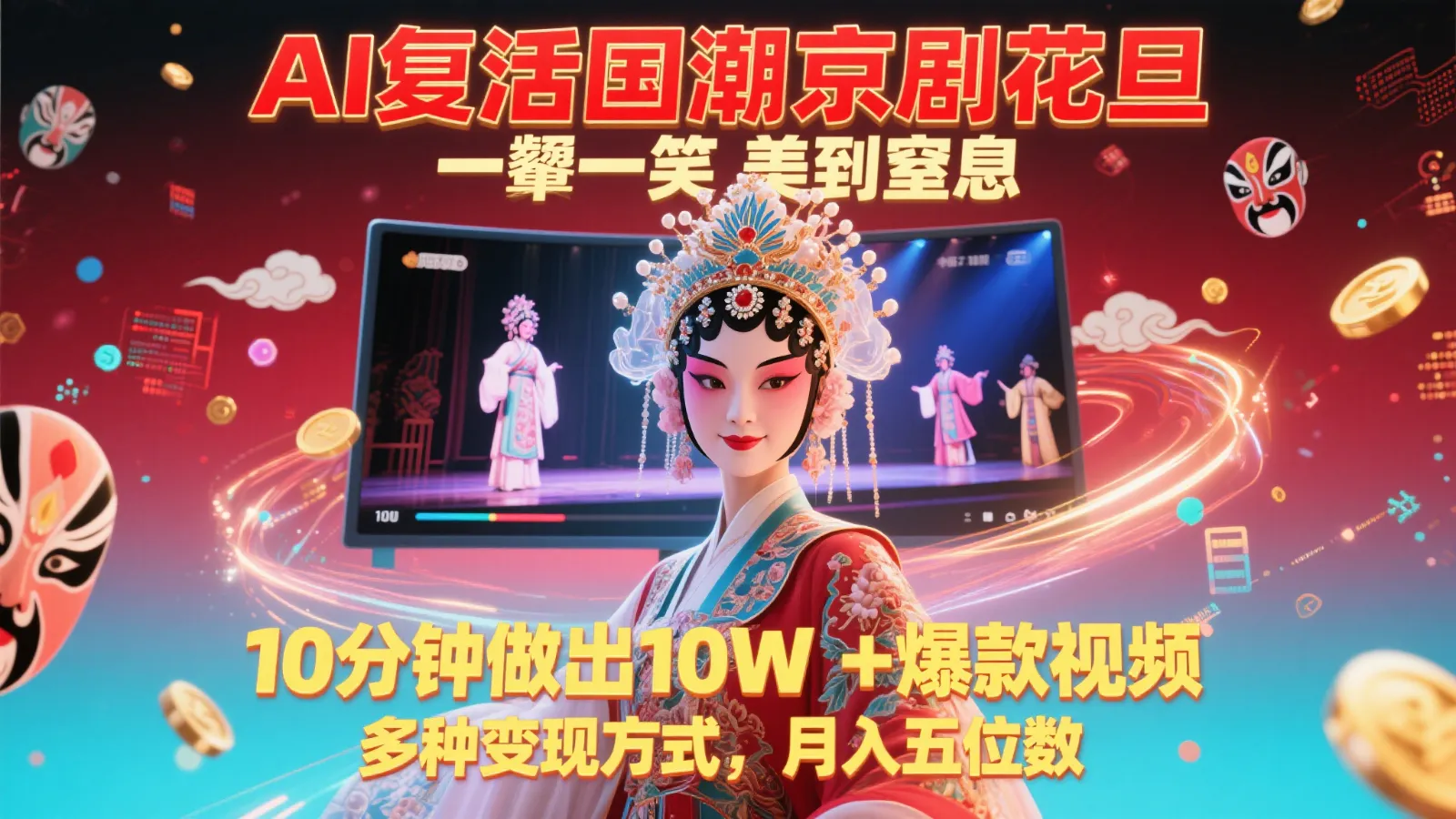 AI复活国潮京剧花旦，一颦一笑美到窒息，10分钟做出10W+爆款视频，多种变现方式-网亿资源平台