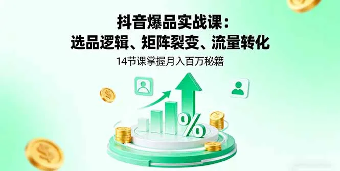 抖音爆品实战课：选品逻辑、矩阵裂变、流量转化，14节课掌握月入百万秘籍-网亿资源平台