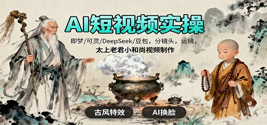 AI短视频实操，即梦/可灵/DeepSeek/豆包，分镜头，运镜，太上老君小和尚视频制作-网亿资源平台