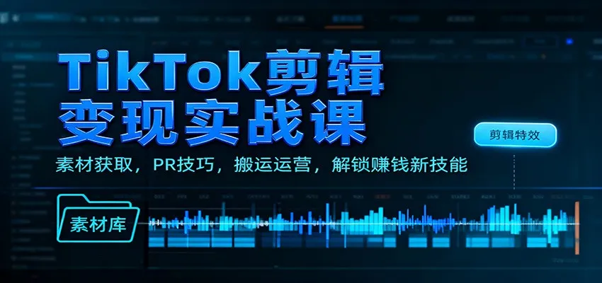 TikTok剪辑变现实战课：素材获取，PR技巧，搬运运营，解锁赚钱新技能-网亿资源平台