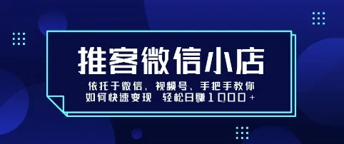 推客微信小店依托于微信、视频号，手把手教你如何快速变现 轻松日入1k+【揭秘】-网亿资源平台