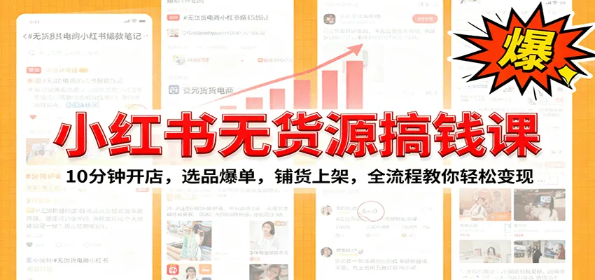 小红书无货源爆单课：10分钟开店，选品爆单，铺货上架，全流程教你轻松变现-网亿资源平台