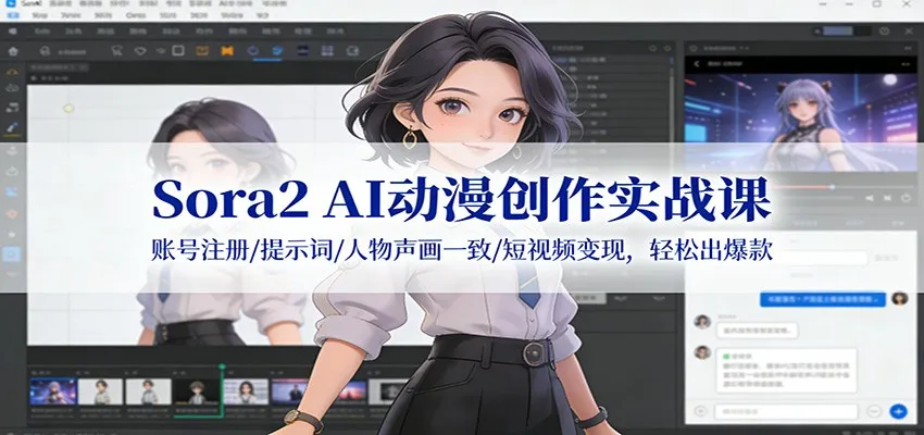Sora2 AI动漫创作实战课：账号注册/提示词/人物声画一致/短视频变现，轻松出爆款-网亿资源平台