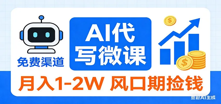 2026告别打工！AI 代写微课，提供免费渠道，月入 1-2W 风口期捡钱-网亿资源平台