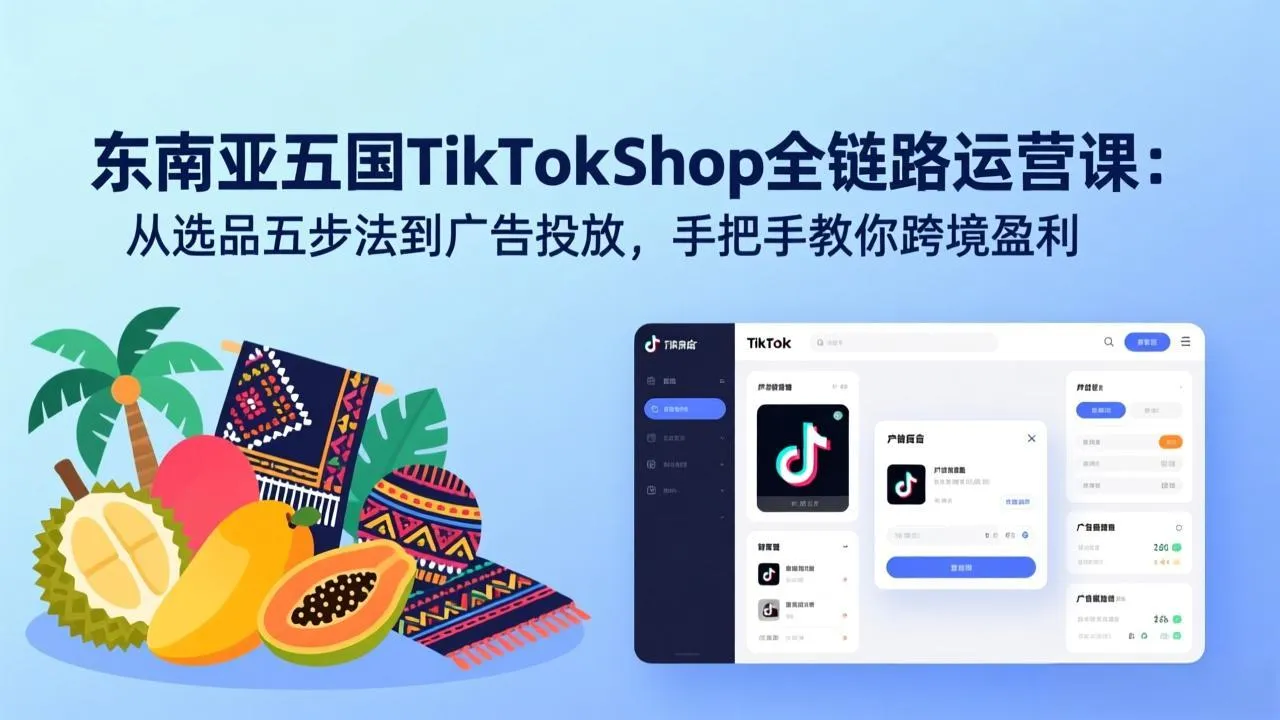东南亚五国TikTok Shop全链路运营课：从选品五步法到广告投放，手把手教你跨境盈利-网亿资源平台