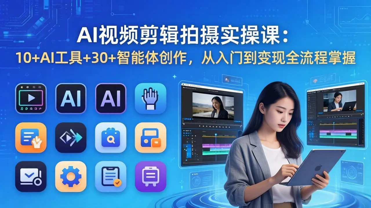 AI 视频剪辑拍摄实操课：10+AI工具+30+智能体创作，从入门到变现全流程掌握-网亿资源平台