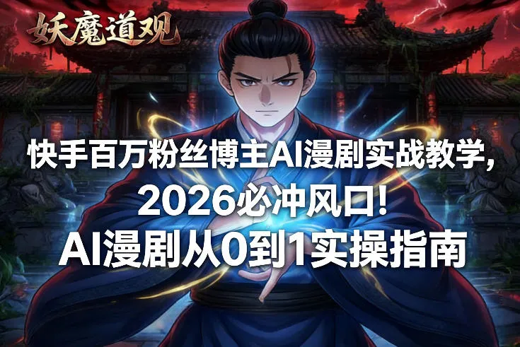 快手百万粉丝博主AI漫剧实战教学，2026必冲风口！AI漫剧从0到1实操指南-网亿资源平台