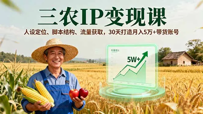 三农IP变现课，人设定位、脚本结构、流量获取，30天打造月入5万+带货账号-网亿资源平台