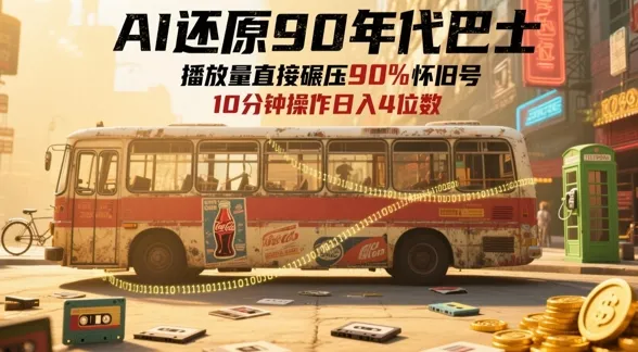 AI还原90年代巴士，一帧就让70后泪崩，播放量直接碾压90%怀旧号，每天操作十分钟，日入四位数-网亿资源平台