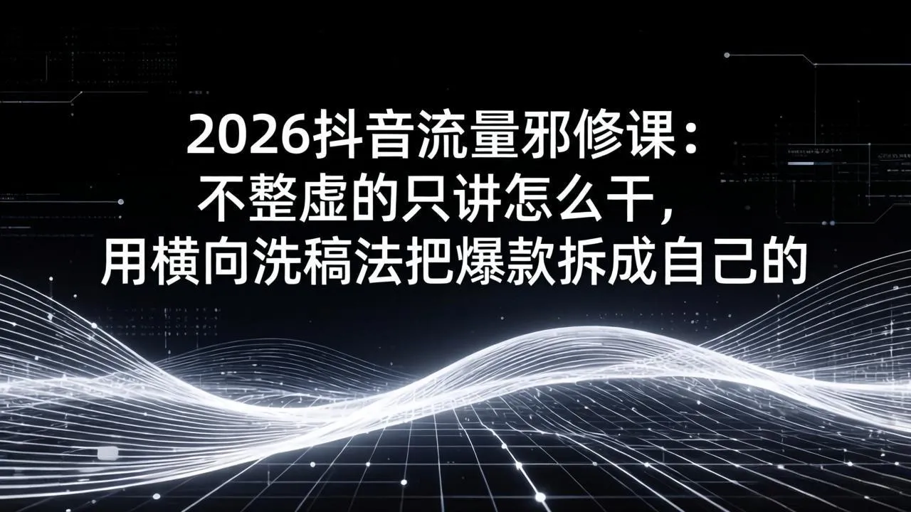 2026抖音流量邪修课：不整虚的只讲怎么干，用横向洗稿法把爆款拆成自己的-网亿资源平台