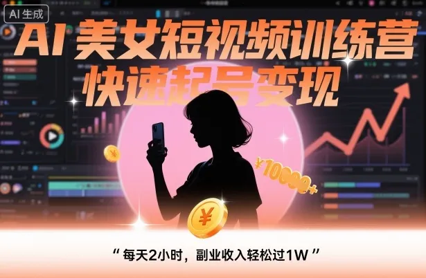 AI美女短视频训练营，快速起号变现，每天2小时，副业收入轻松过1W-网亿资源平台