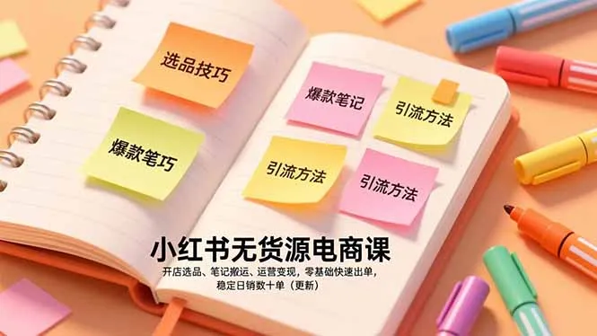 小红书无货源电商课，开店选品、笔记搬运、运营变现，零基础快速出单，稳定日销数十单(更新-网亿资源平台