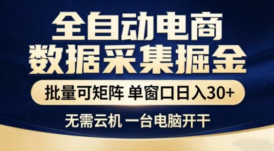 独家电商数据全自动采集项目，批量可矩阵，单窗口轻松日入3张+【揭秘】-网亿资源平台